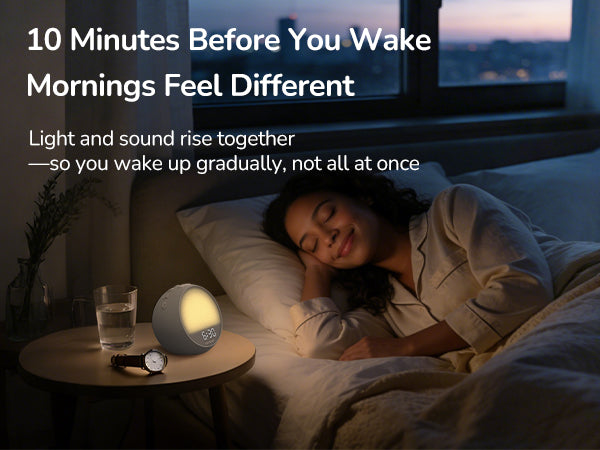 HOUSBAY sunrise alarm clock helping create a gentler wake-up before morning