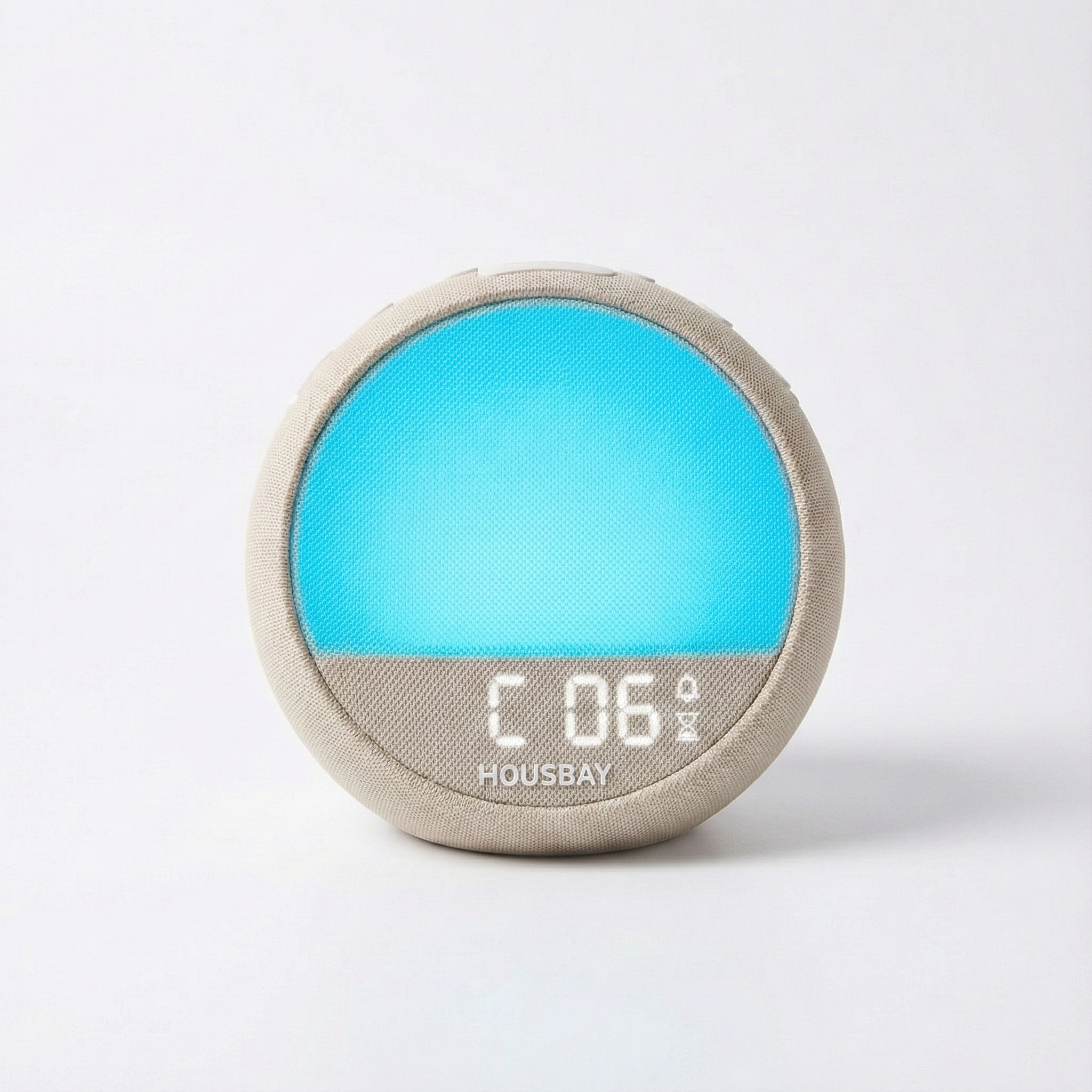 HOUSBAY Mini Awake in Digital Motion mode with cyan light for busy commuters who need wake-up consistency.