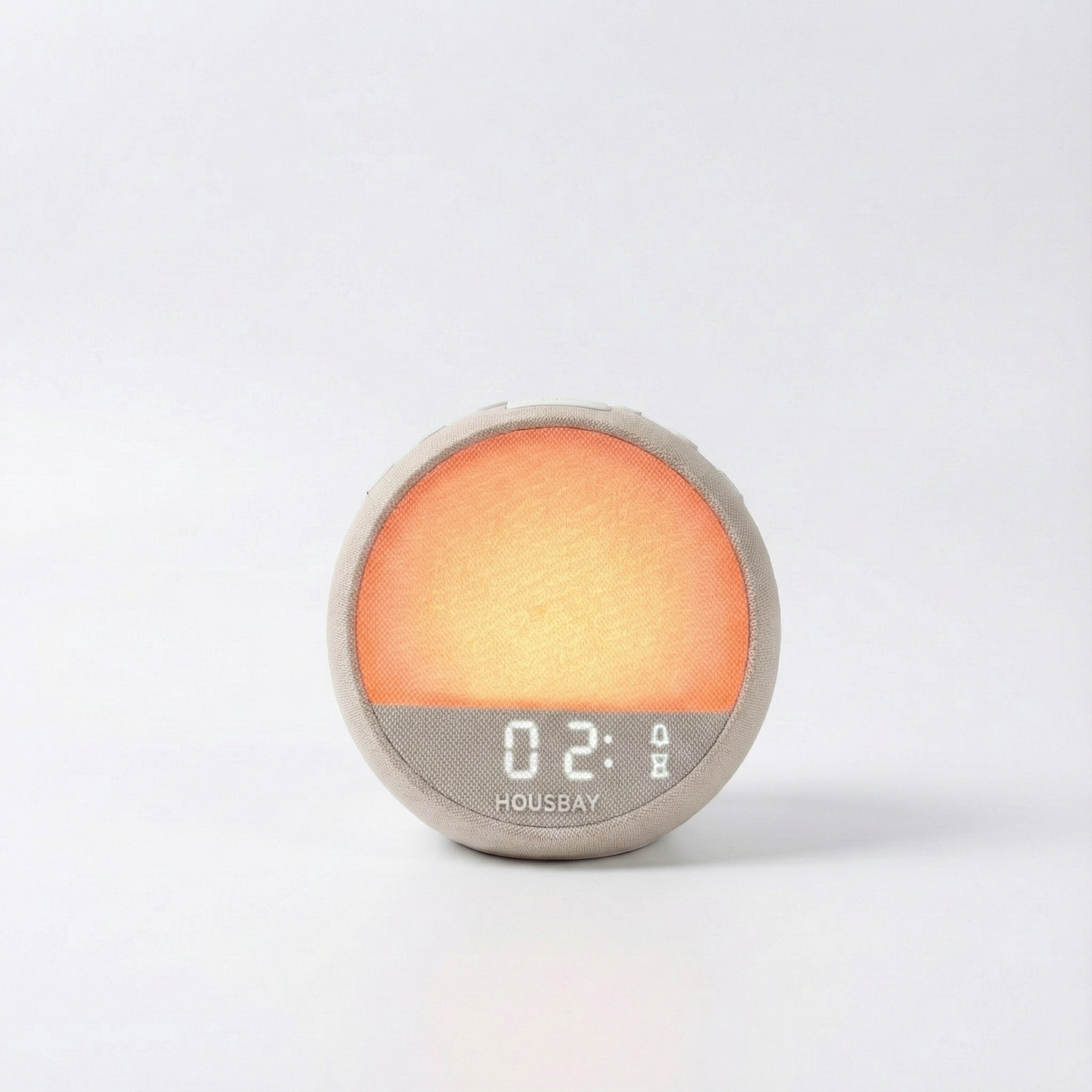 HOUSBAY Mini Awake in Lo-Fi Beats mode with warm orange light designed for deep sleepers who struggle to wake up.
