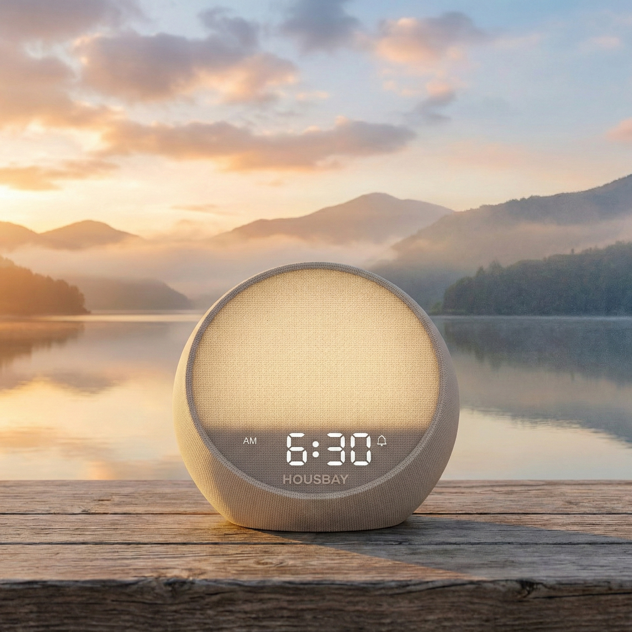 housbay mini sunrise alarm clock with gentle warm light for a calmer wake-up